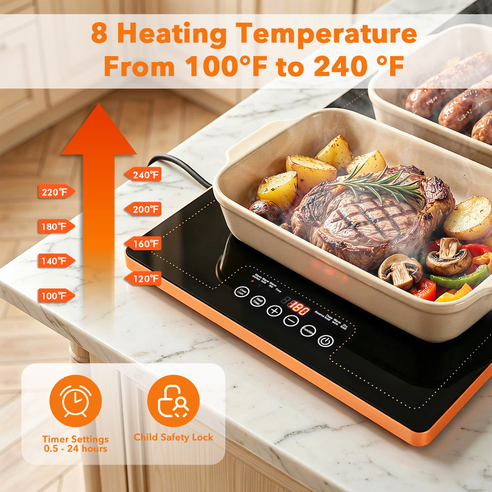 PLUMEBAY Electric Warming Tray 40''×14'', Adjustable Temp 100°F-260°F, Full Surface Heating, Extra Large Hot Plate, Food Warmer for Buffets, Parties, Restaurant, Home Events
