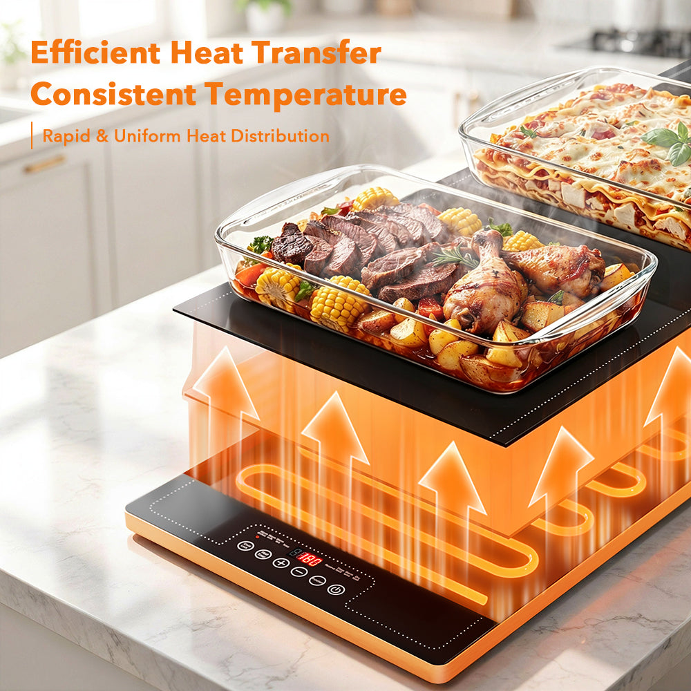 PLUMEBAY Electric Warming Tray 40''×14'', Adjustable Temp 100°F-260°F, Full Surface Heating, Extra Large Hot Plate, Food Warmer for Buffets, Parties, Restaurant, Home Events
