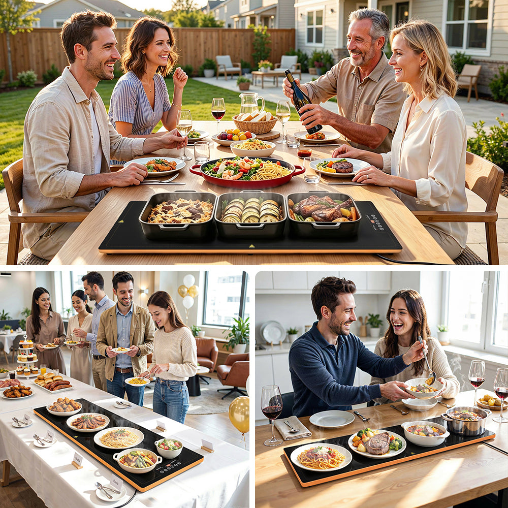 PLUMEBAY Electric Warming Tray 40''×14'', Adjustable Temp 100°F-260°F, Full Surface Heating, Extra Large Hot Plate, Food Warmer for Buffets, Parties, Restaurant, Home Events