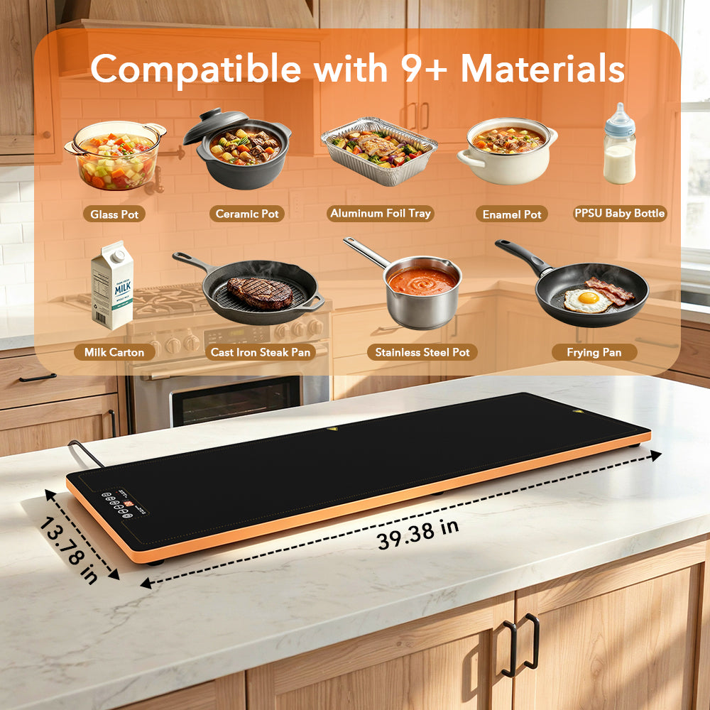 PLUMEBAY Electric Warming Tray 40''×14'', Adjustable Temp 100°F-260°F, Full Surface Heating, Extra Large Hot Plate, Food Warmer for Buffets, Parties, Restaurant, Home Events