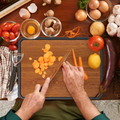 PLUMEBAY Stainless Steel Cutting Board, 16 x 11 Inch Double Sided Wood and 304 Steel Chopping Board with Handle