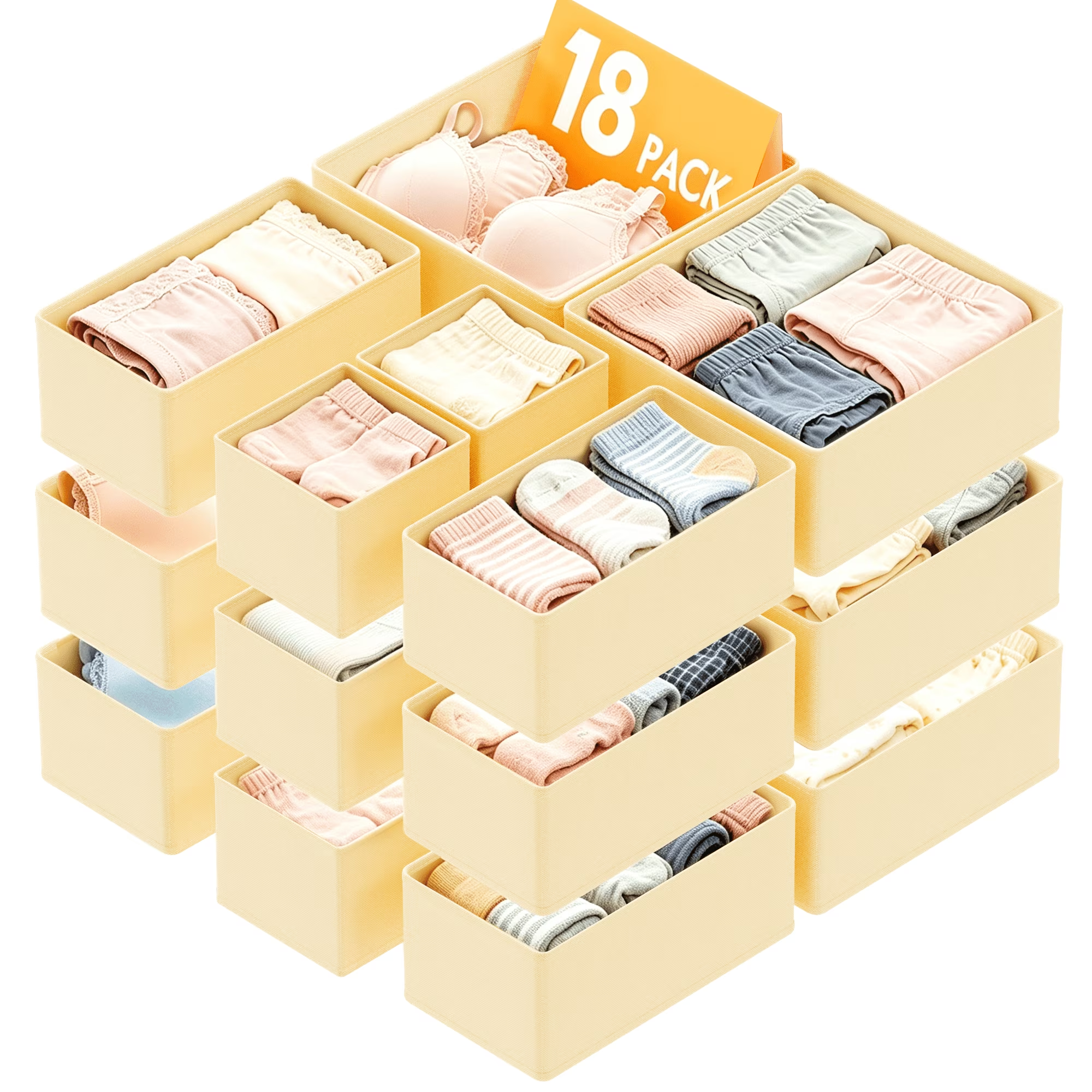 PLUMEBAY 18 Pack Drawer Organizer for Clothes, Dresser Drawer Organizer Bins, Closet Storage Dividers, Black