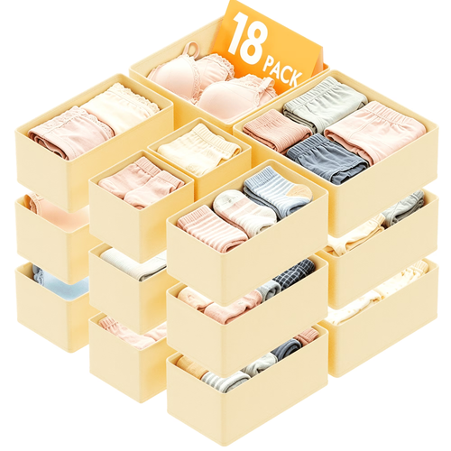 PLUMEBAY 18 Pack Drawer Organizer for Clothes, Dresser Drawer Organizer Bins, Closet Storage Dividers, Black