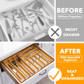 PLUMEBAY Bamboo Silverware Drawer Organizer with Labels, Expandable Kitchen Utensil Tray for Cutlery, Spoons and Knives, 10 Slot Drawer Organizer (Natural)